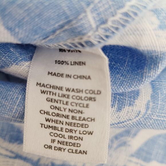 Magaschoni Shirt Womens XL Blue White Floral Linen Button Up Pocket Resort Boxy - Picture 7 of 9